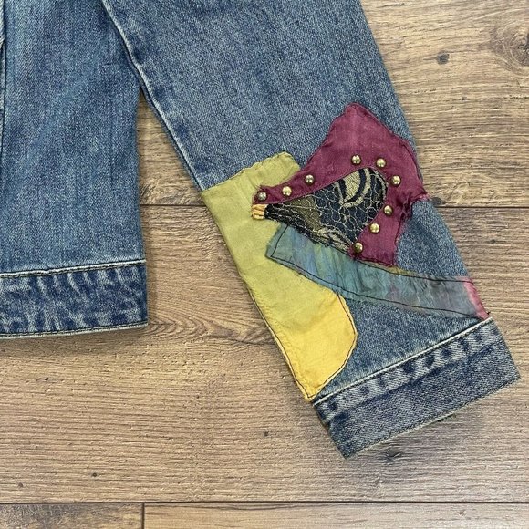 Old Navy Blue Jeans Jacket Women Medium Denim Upcycled Patchwork 80s 90s Vintage - Picture 10 of 14